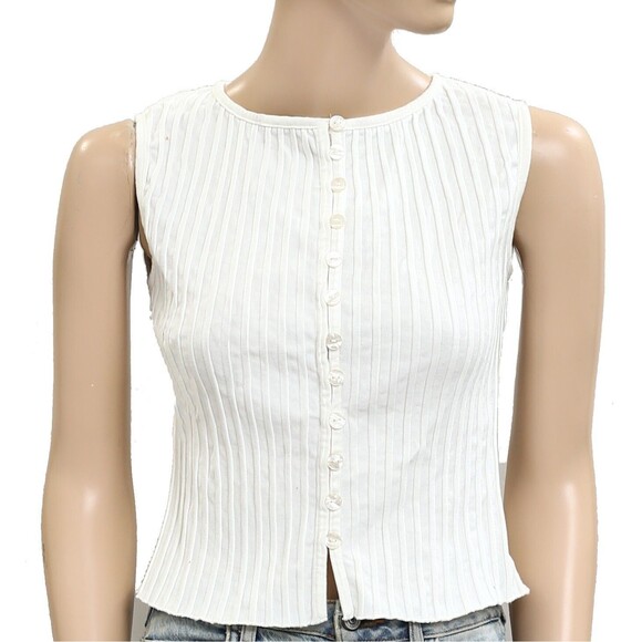 Free People Tilly Vest Blouse Top Knit Ribbed Buttondown Scoop-Neck L 286207 - Picture 7 of 9